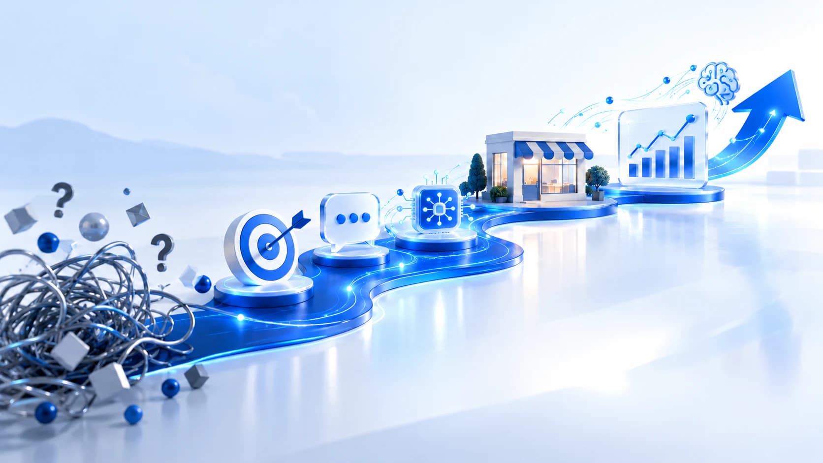 Illustration of AI helping connect customer conversations and marketing goals to business growth